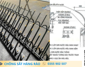 Công trình hàng rào Trạm điện sắt 14 ly kết hợp chông sắt và móng ngựa